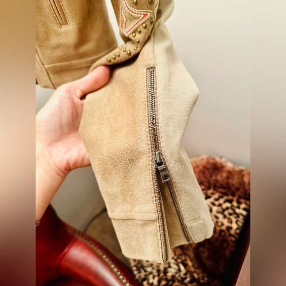 BCBGMAXAZRIA Nicholas Faux Suede Cropped Embroidered Moto Jacket, Size XS - Picture 10 of 14